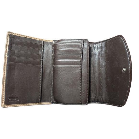 Metallic Gold Coach Embossed Trifold Wallet - Picture 4 of 16